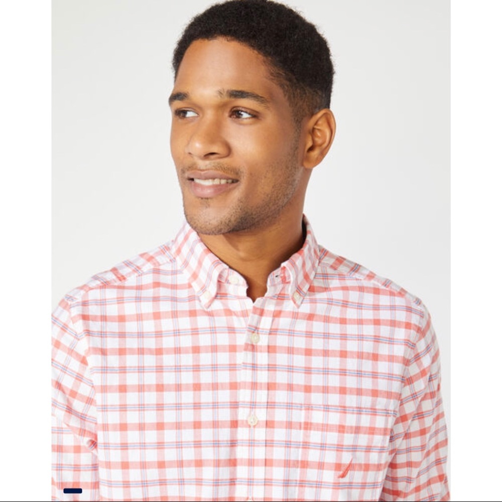 Nautica Classic Fit Long Sleeve Plaid Oxford Shirt - Picture 3 of 6